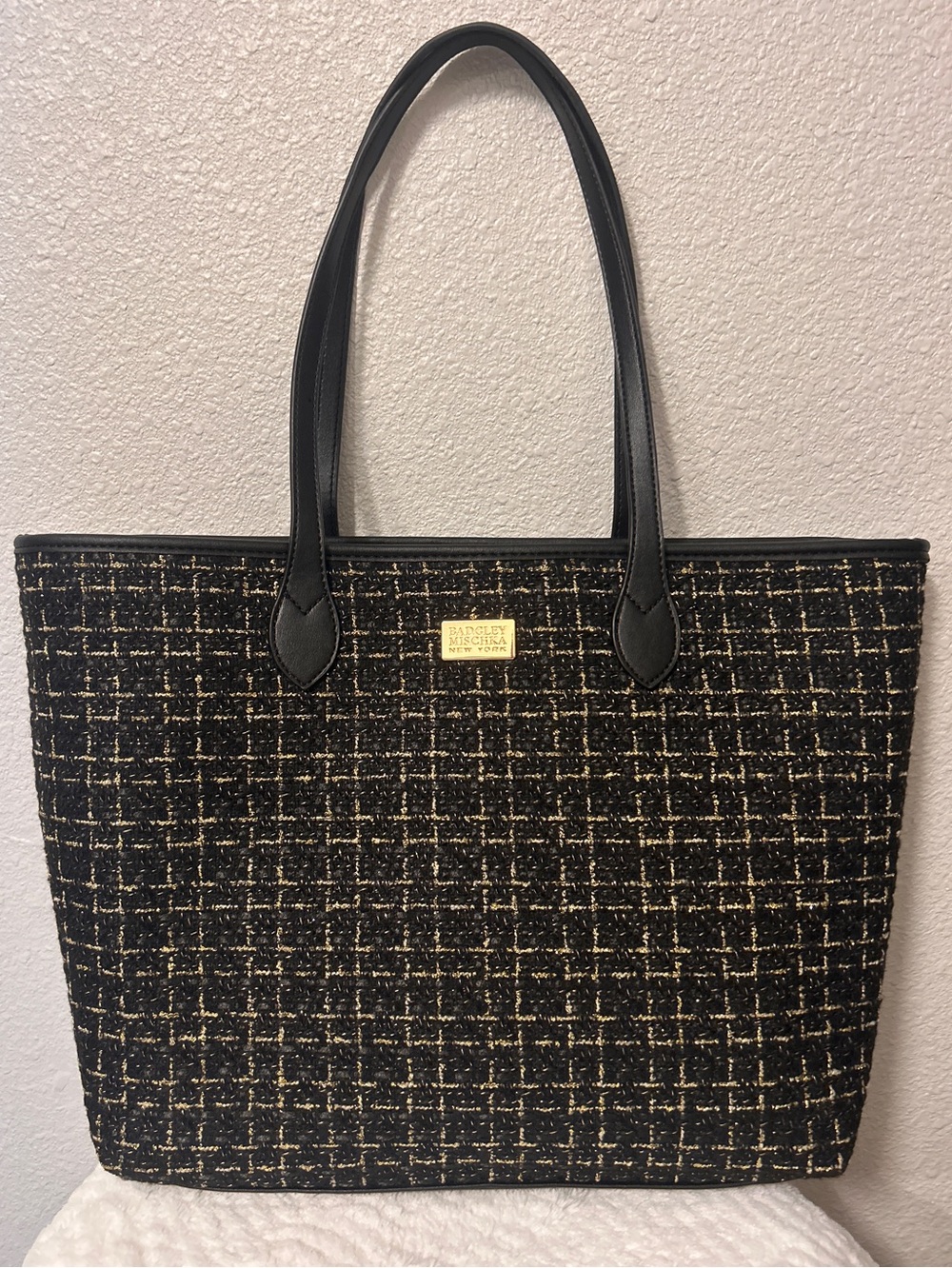 Ralph Lauren Black Tweed Tote Bag with Gold Accent